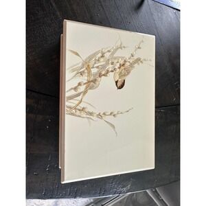 Vintage Otagiri Japan Lacquerware Trinket Box Bird Willow Cream Gold 6.5"